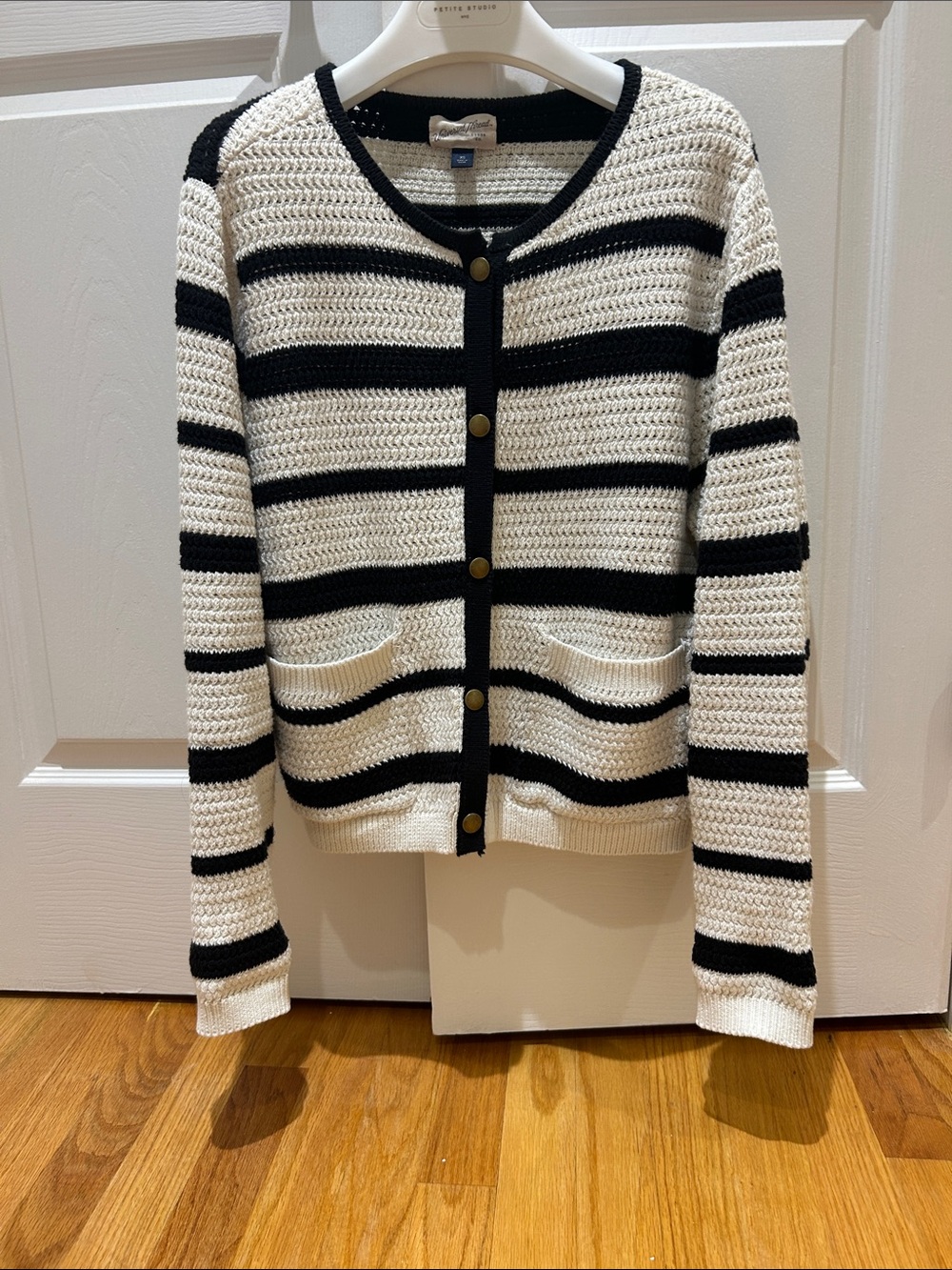 universal  thread Black & Cream Striped Crochet Cardigan